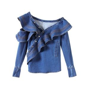 Cute jean top, off shoulder, XS